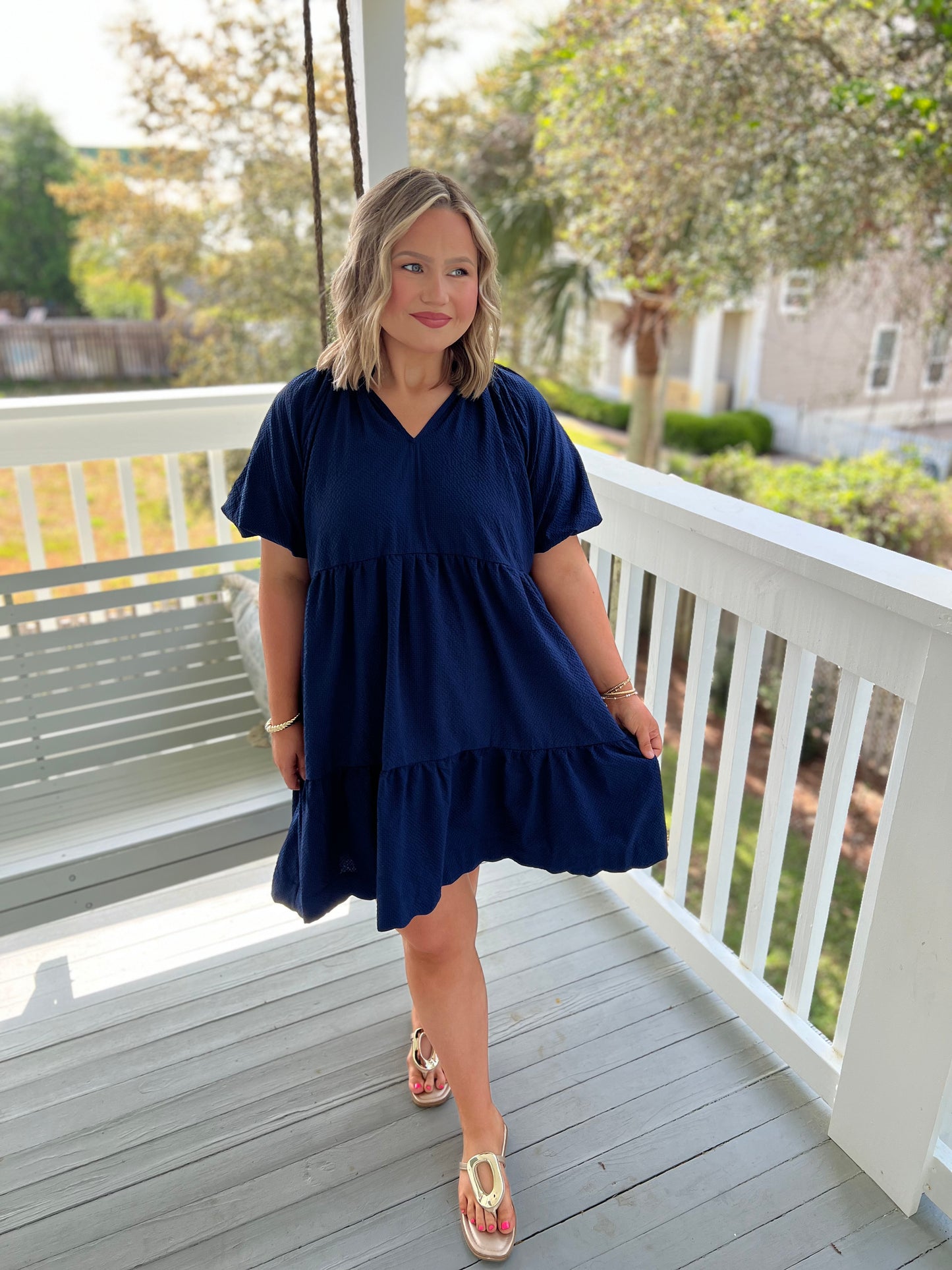 Scalloped Navy Dress