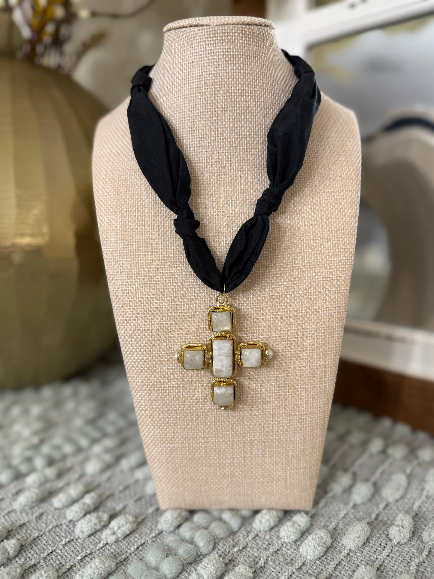 Cross Black Scarf Necklace