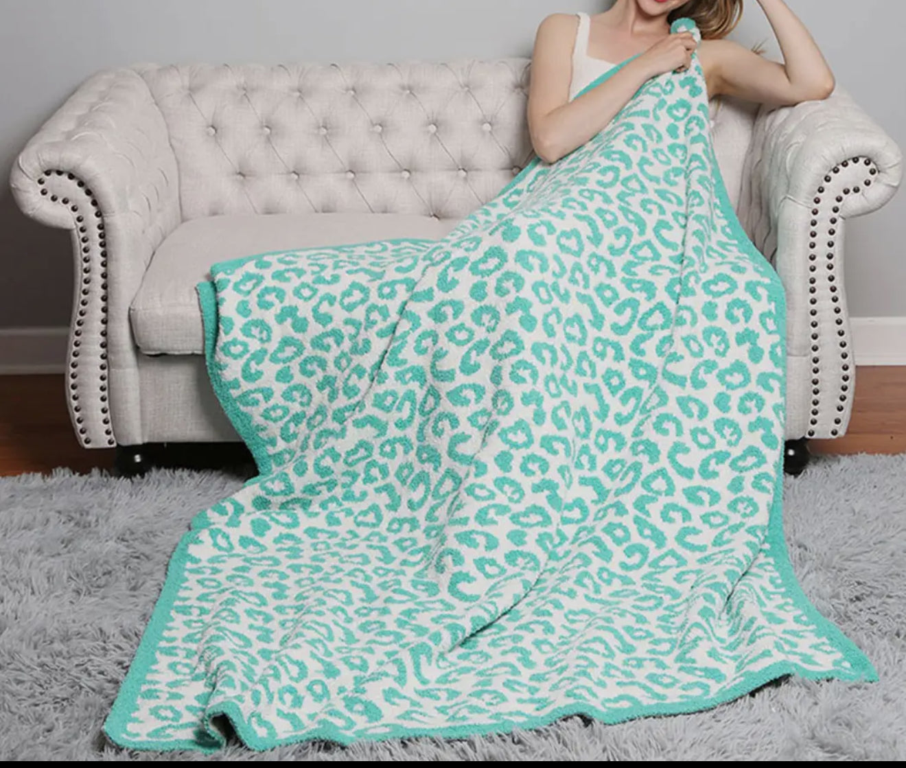 Leopard Print Luxury Throw Blanket-Mint