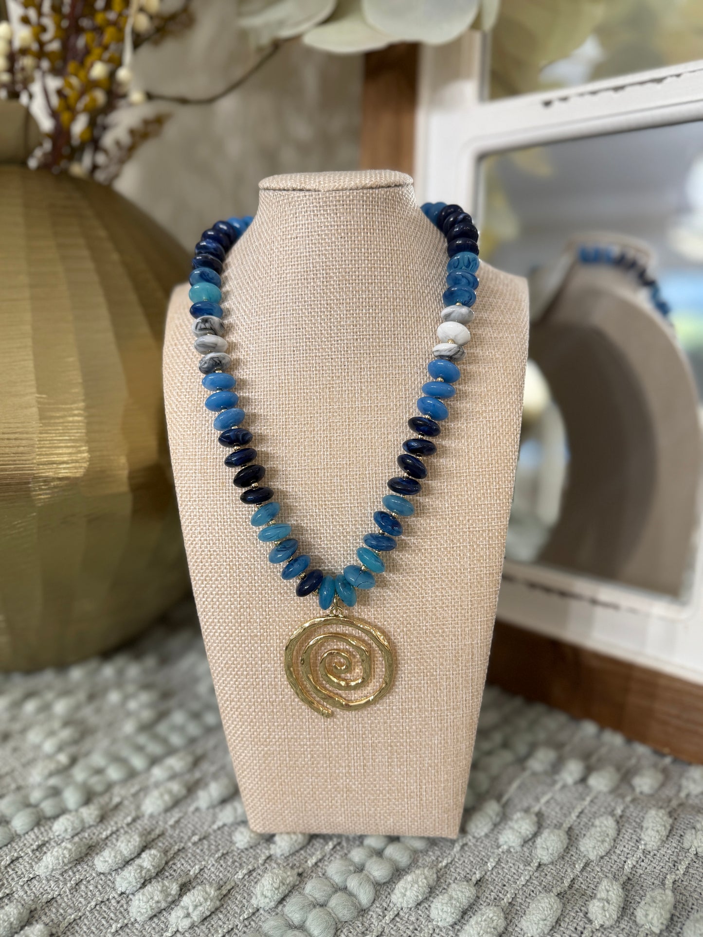 Blue Swirl Beaded Necklace