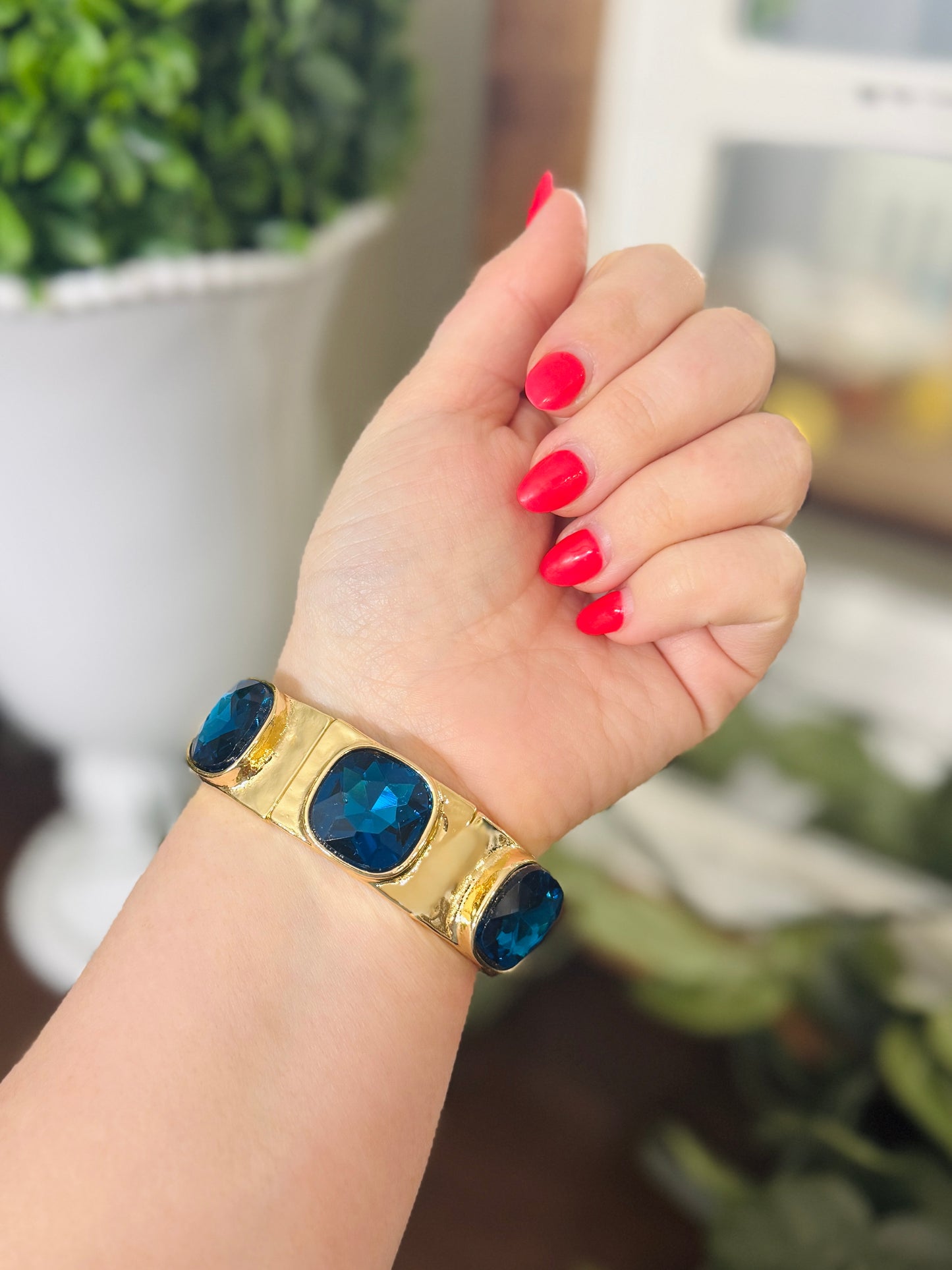 Linked Square Dome Stone Bracelet-Dark Blue