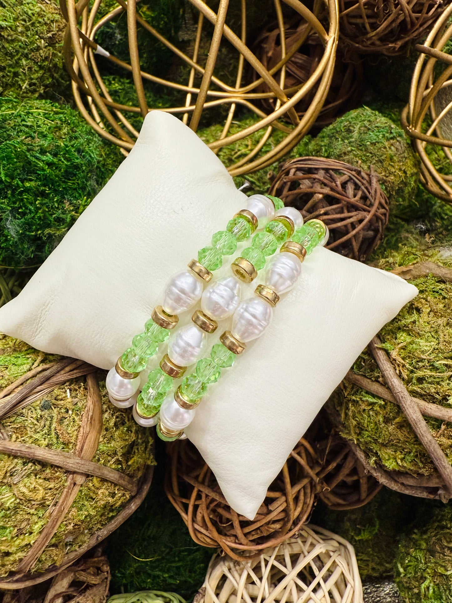 Green beads & Pearl Stack