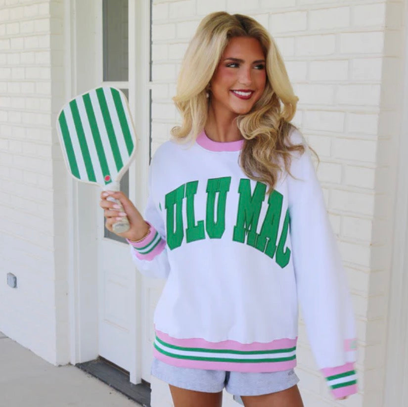 Lulu Mac Sweatshirt White/Green Stitch