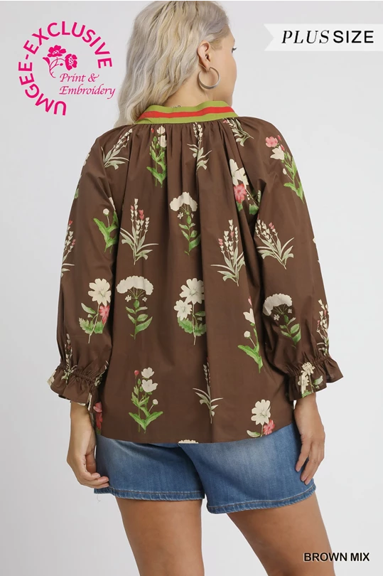 Brown Floral Top - Curvy
