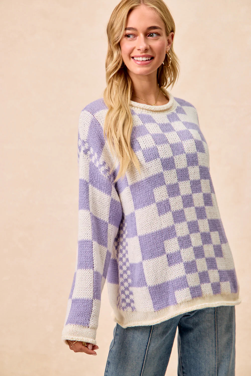 Vintage Checkered Chunky Sweater