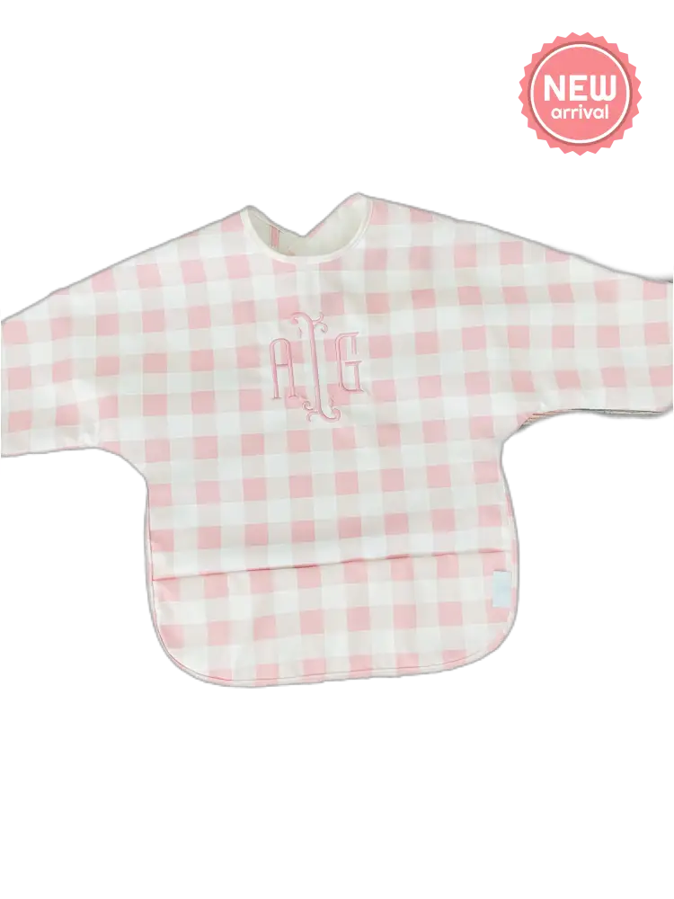 Long Sleeve Signature Catch All Bib - Pink Gingham 6m-2t