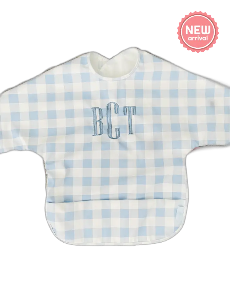 Long Sleeve Signature Catch All Bib - Blue Gingham 6m-2t