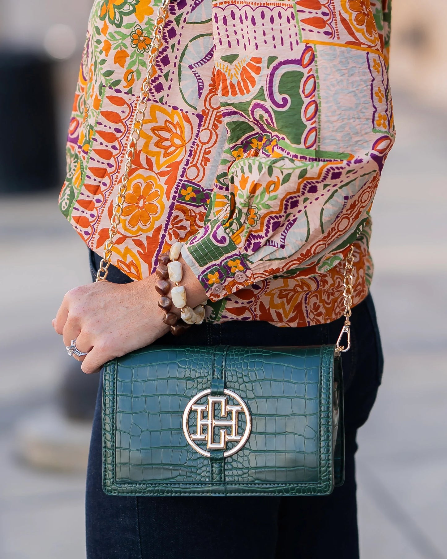 Cecilia Circle Logo Handbag-Hunter Green EC