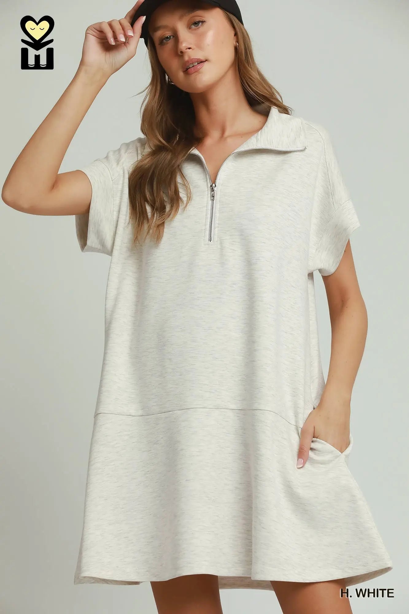 Cloud-Knit Collared Zip Mini Dress