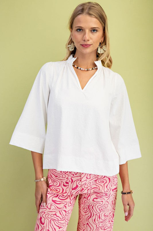 White Ruffled Neck Top