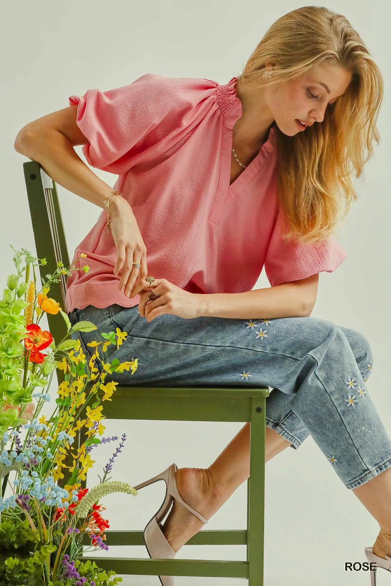 Scallop Textured Blouse in Rose