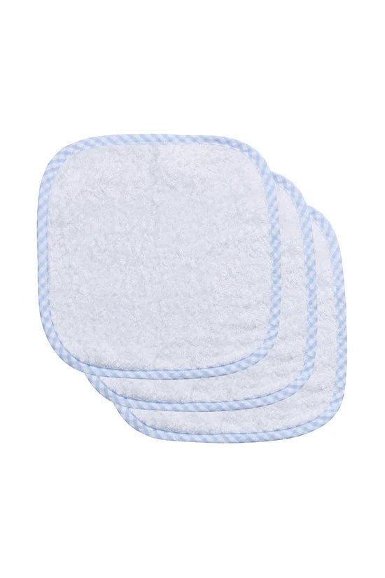 Set of Three Washcloths, Blue Seersucker Big Check