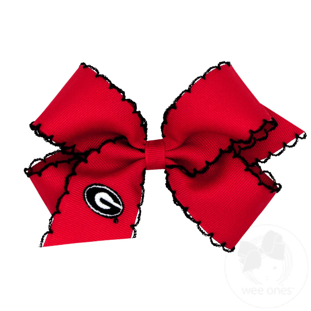 Wee Ones Medium Grosgrain Hair Bow with Moonstitch Edge and Embroidered GA Logo