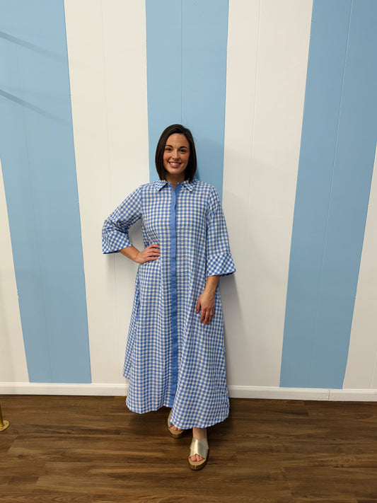 The Gingham Maxi Dress-Blue