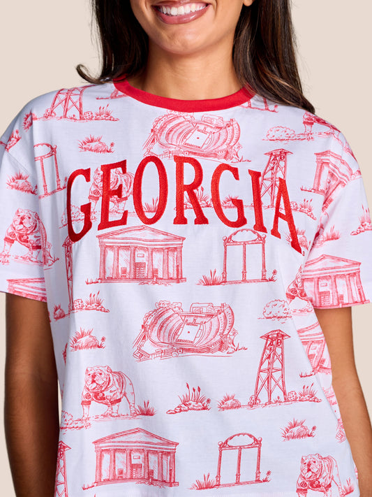 The Team Toile Embroidered Tee | Georgia