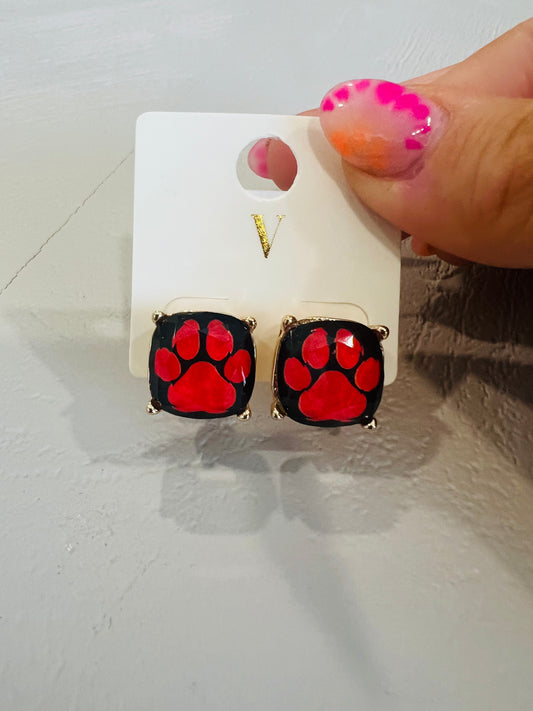 Red Paw Print Stud