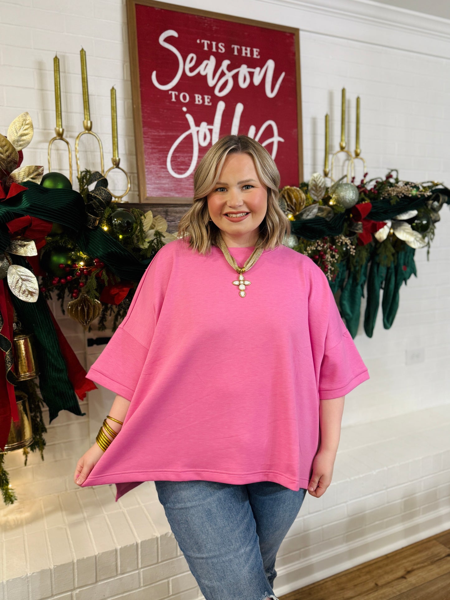 Scuba Round Neck Top PLUS-Candy Pink