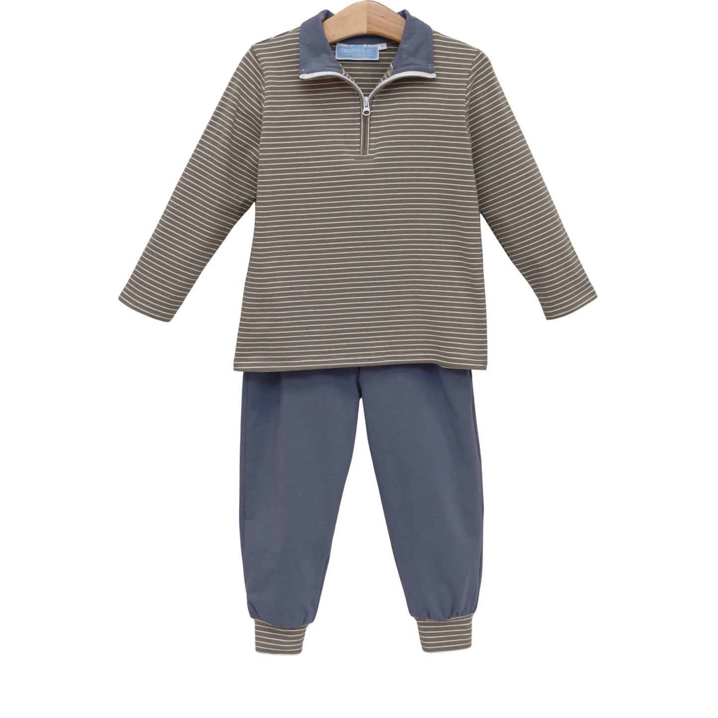 Tucker Pullover Set-Beige Stripes/Blue