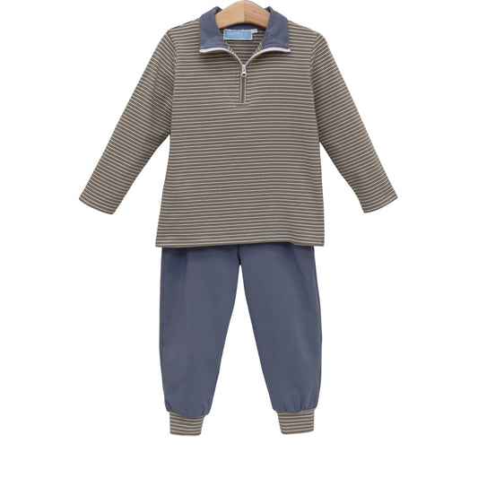 Tucker Pullover Set-Beige Stripes/Blue