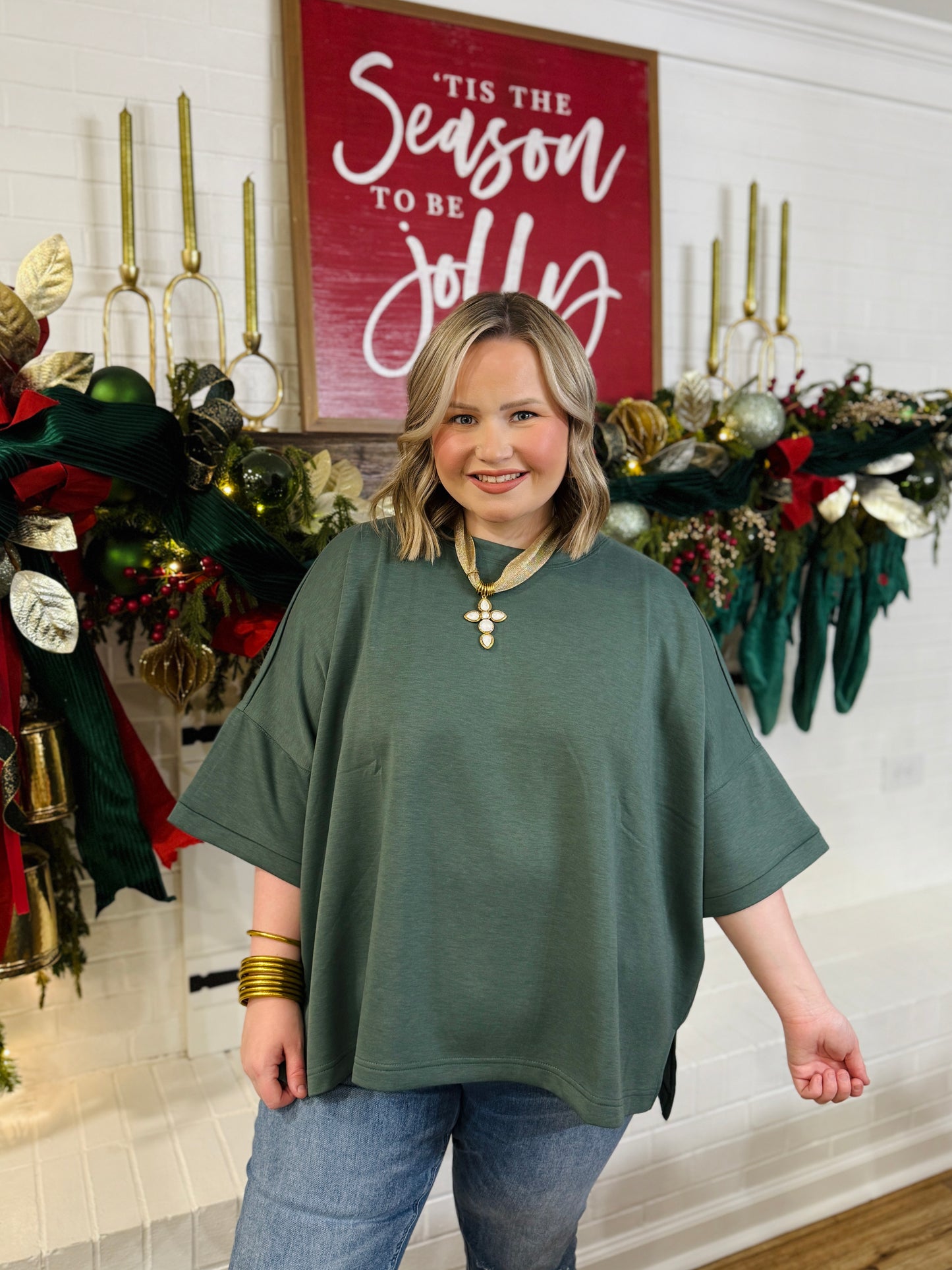 Scuba Round Neck Top PLUS-Dark Forest