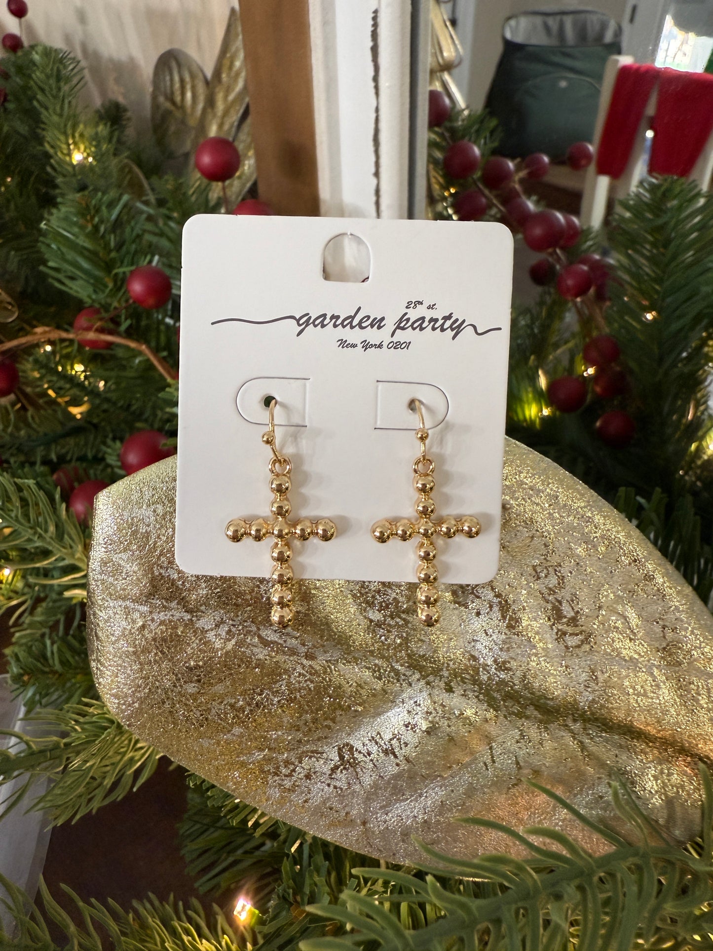 Gold Bubble Cross Earrings