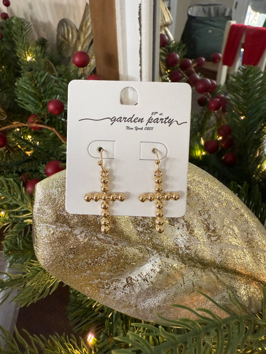 Gold Bubble Cross Earrings