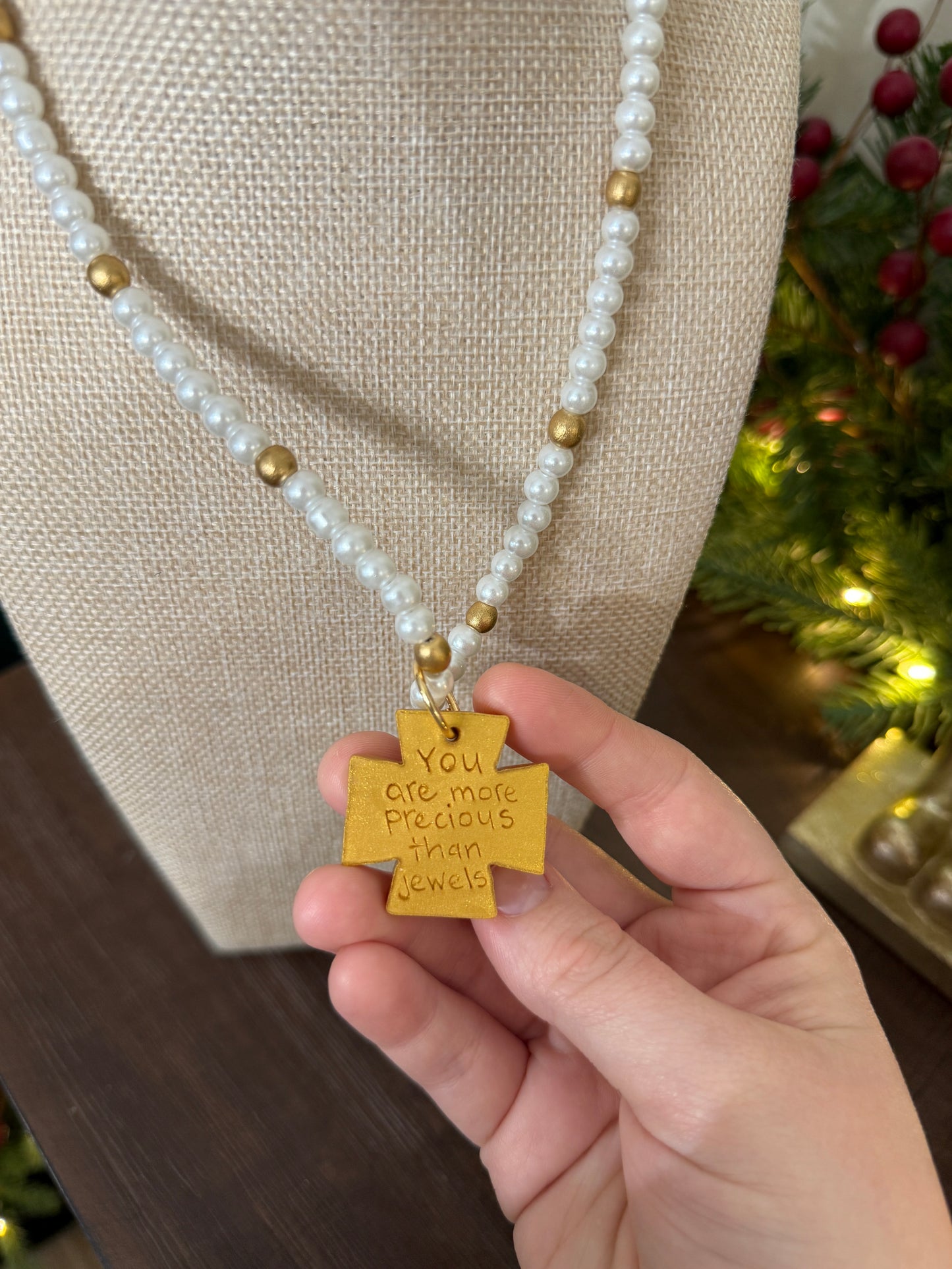 Pearls with the Elizabeth Cross Necklace