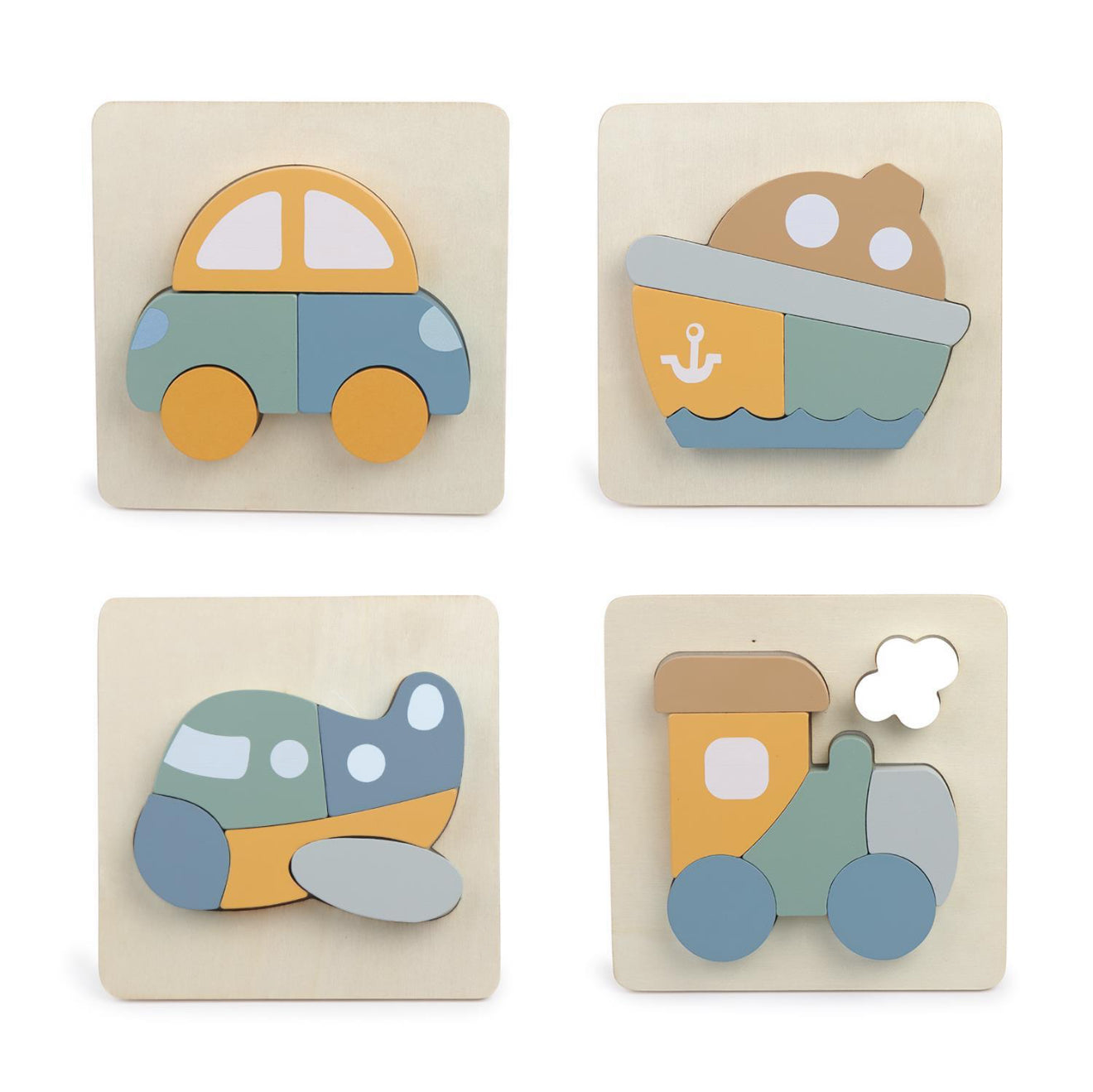 My First Vehicles Wooden Puzzle with Board Assorted 4 Designs: Car, Plane, Train, Boat