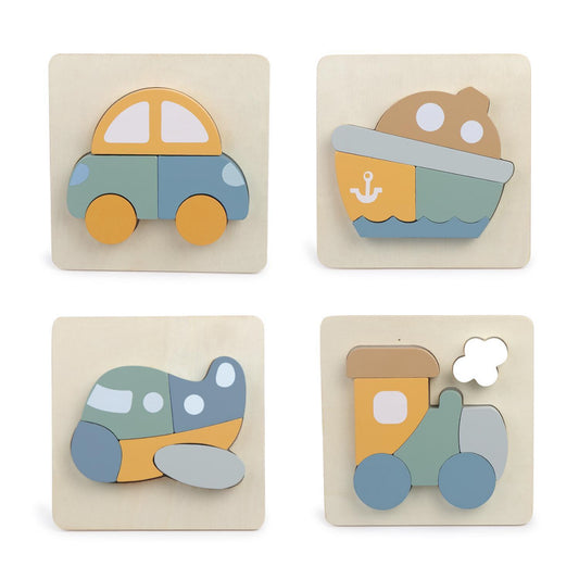 My First Vehicles Wooden Puzzle with Board Assorted 4 Designs: Car, Plane, Train, Boat