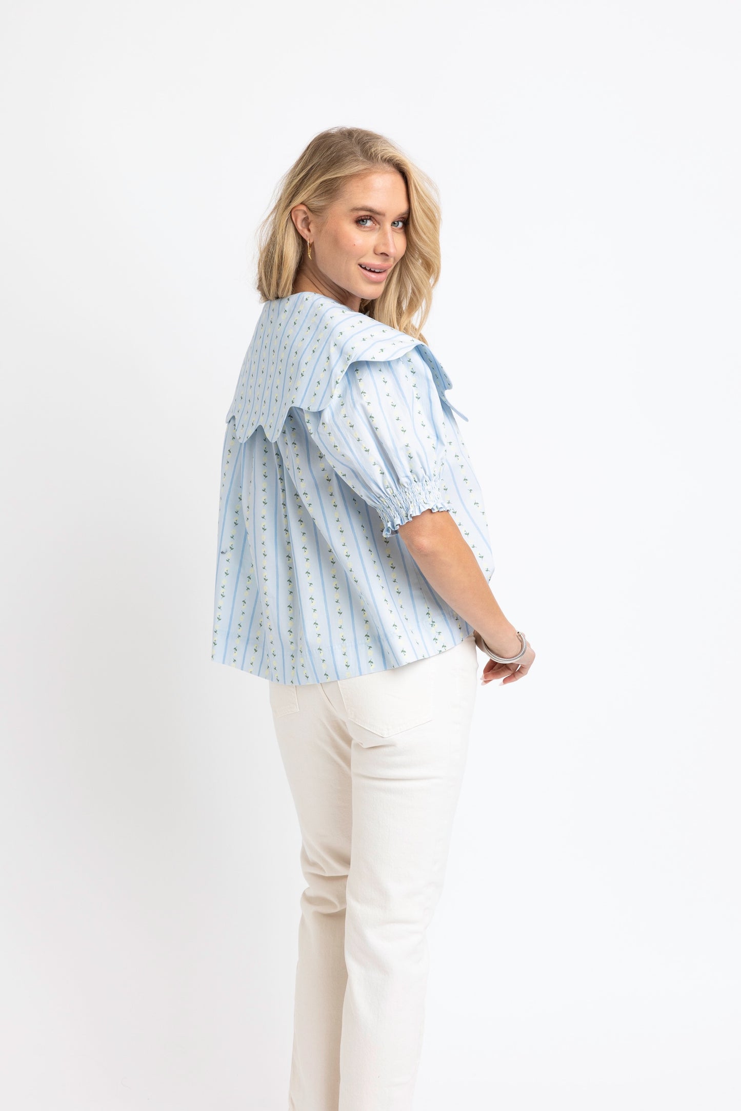 Karlie Floral Stripe Collar Button Top