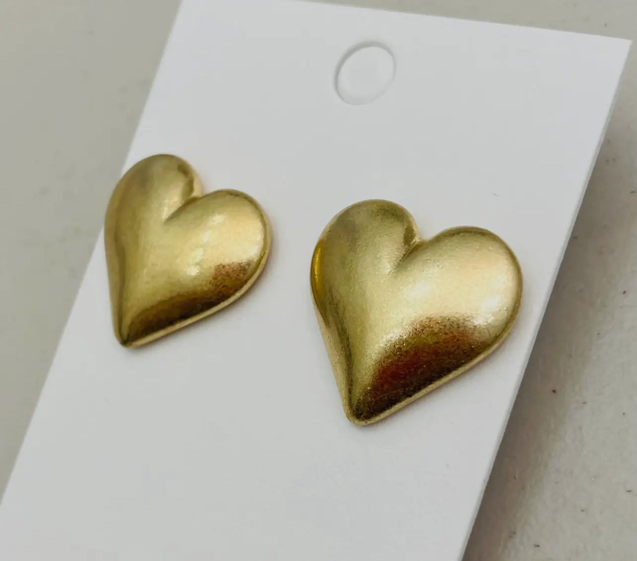 Puffy Heart Stud- Vintage Gold