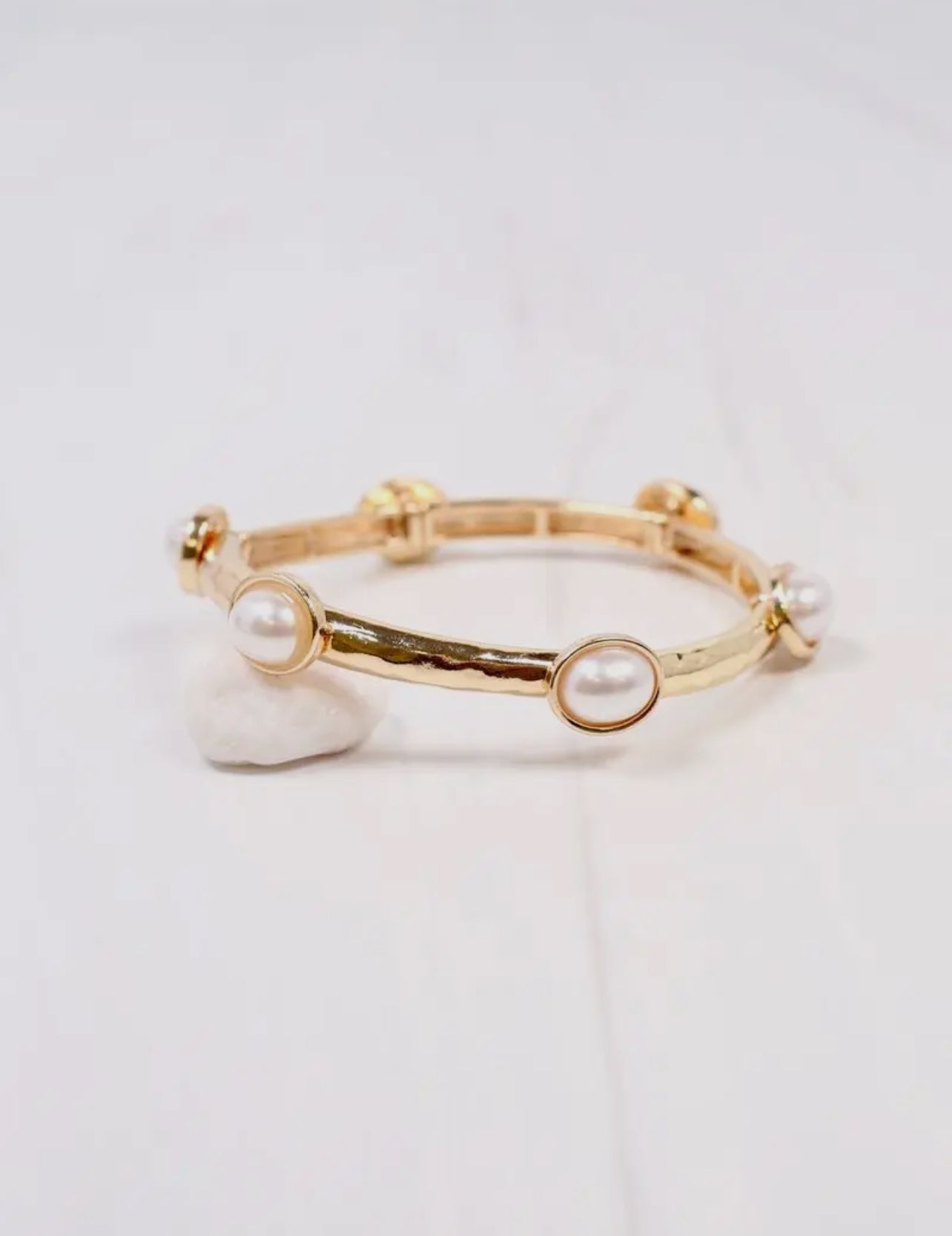 Piers Pearl Stretch Bracelet- Gold