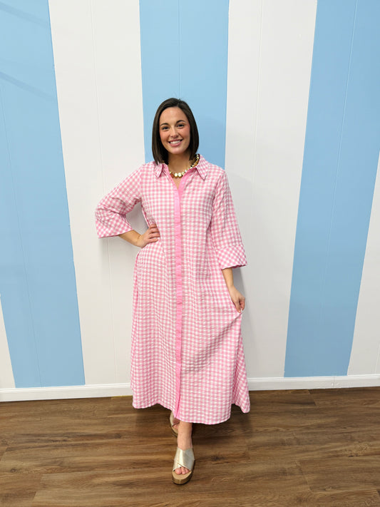 The Gingham Maxi Dress-Pink