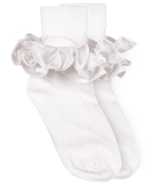 Jefferies Socks Misty Ruffle Lace Turn Cuff Socks 1 Pair-White