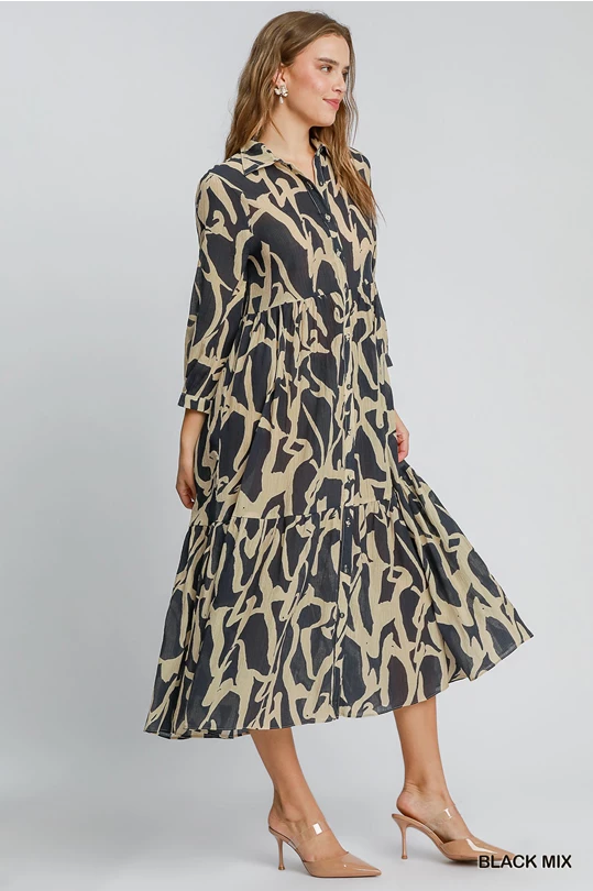 Two Toned Abstract Midi Dress