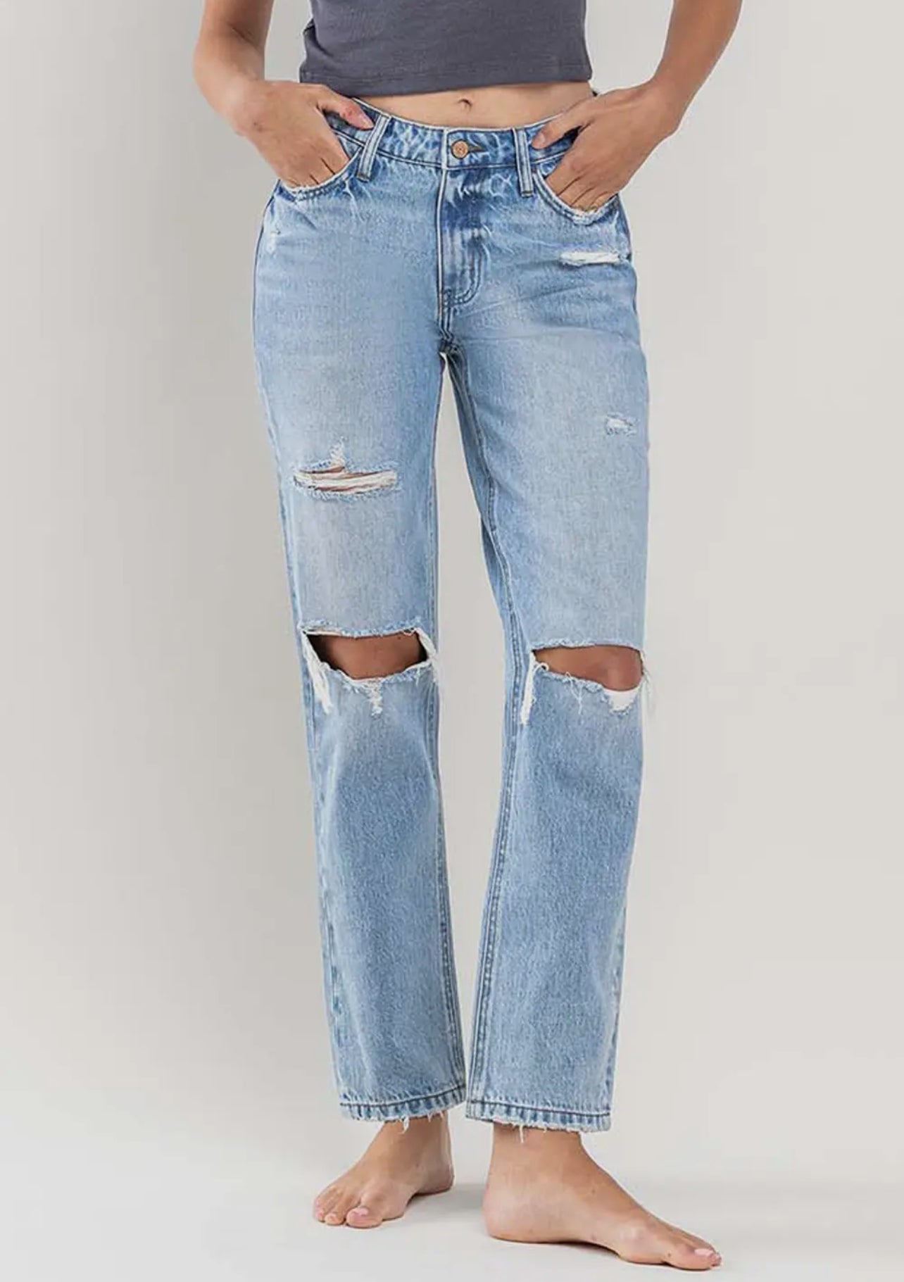 Lovervet High Rise Distressed Straight Jeans