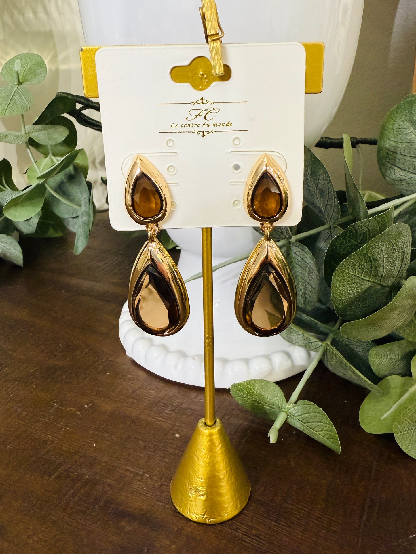 Elevated Teardrop Earrings-Brown