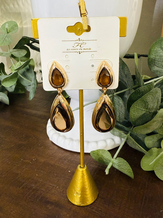 Elevated Teardrop Earrings-Brown