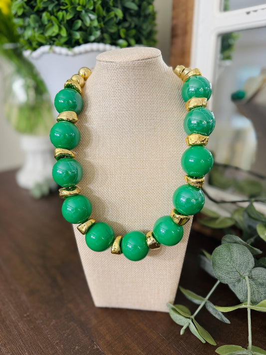 Chunky Green & Gold Ball Necklace