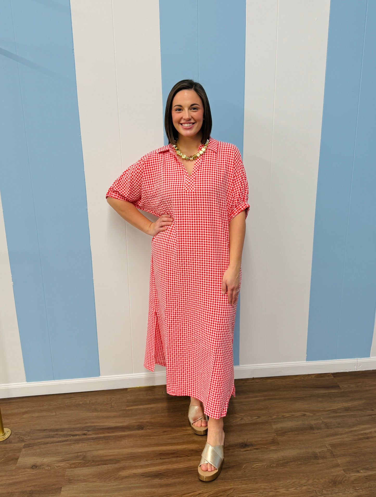 Picnic Date Midi Dress-Red