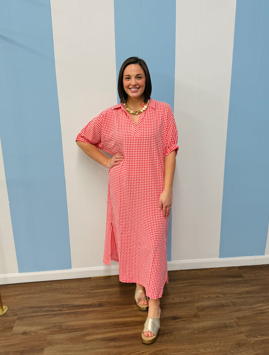 Picnic Date Midi Dress-Red