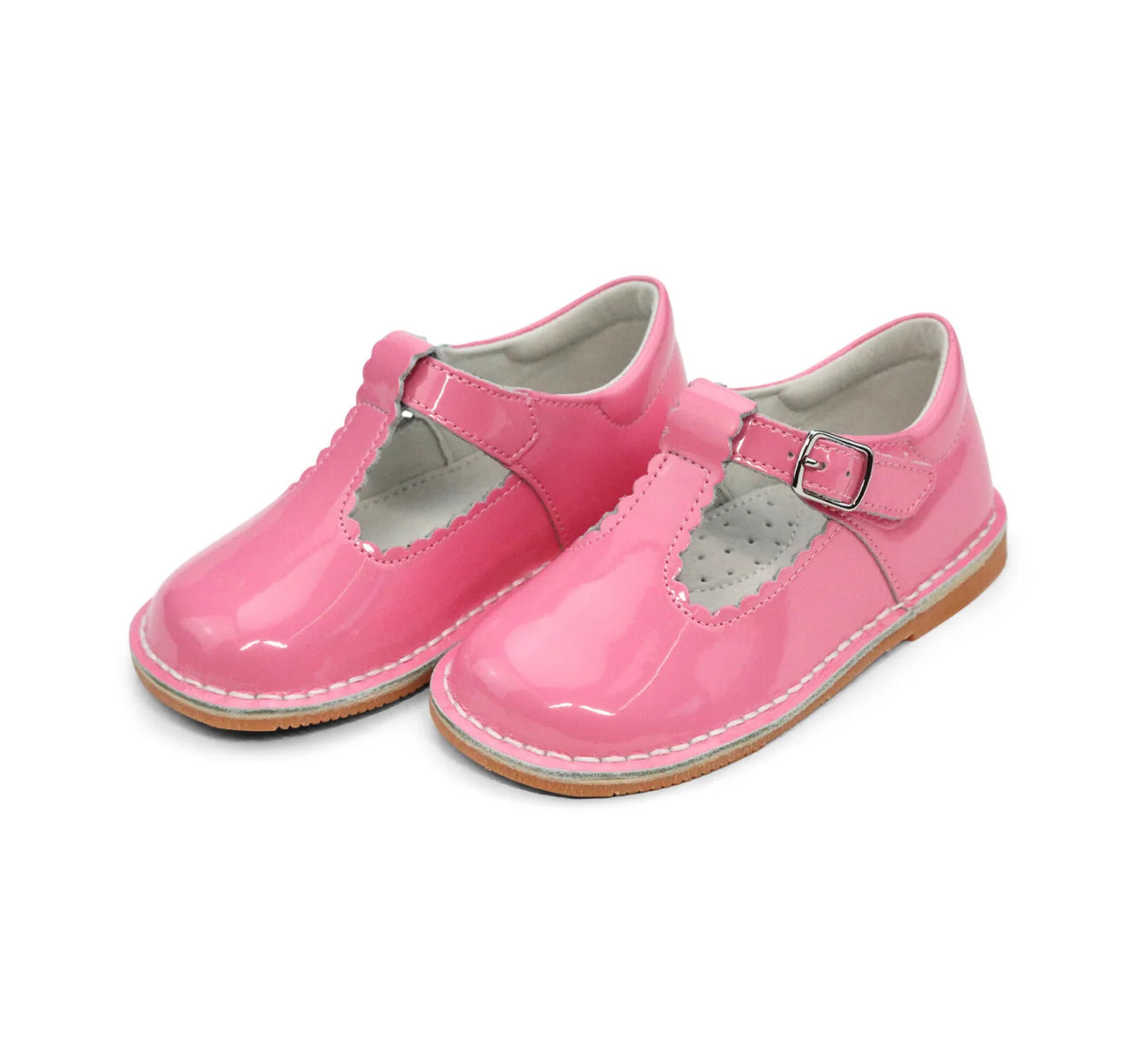 L’AMOUR Selina Patent Scalloped T-Strap Mary Jane-Malibu Pink