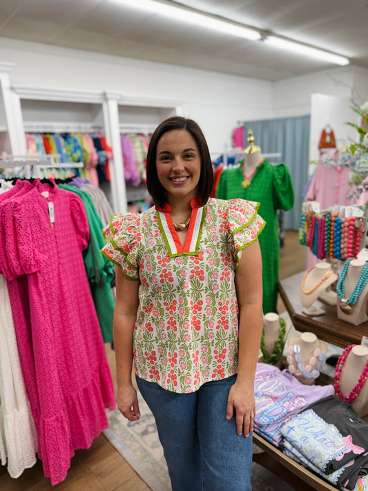 Floral in Coral Top