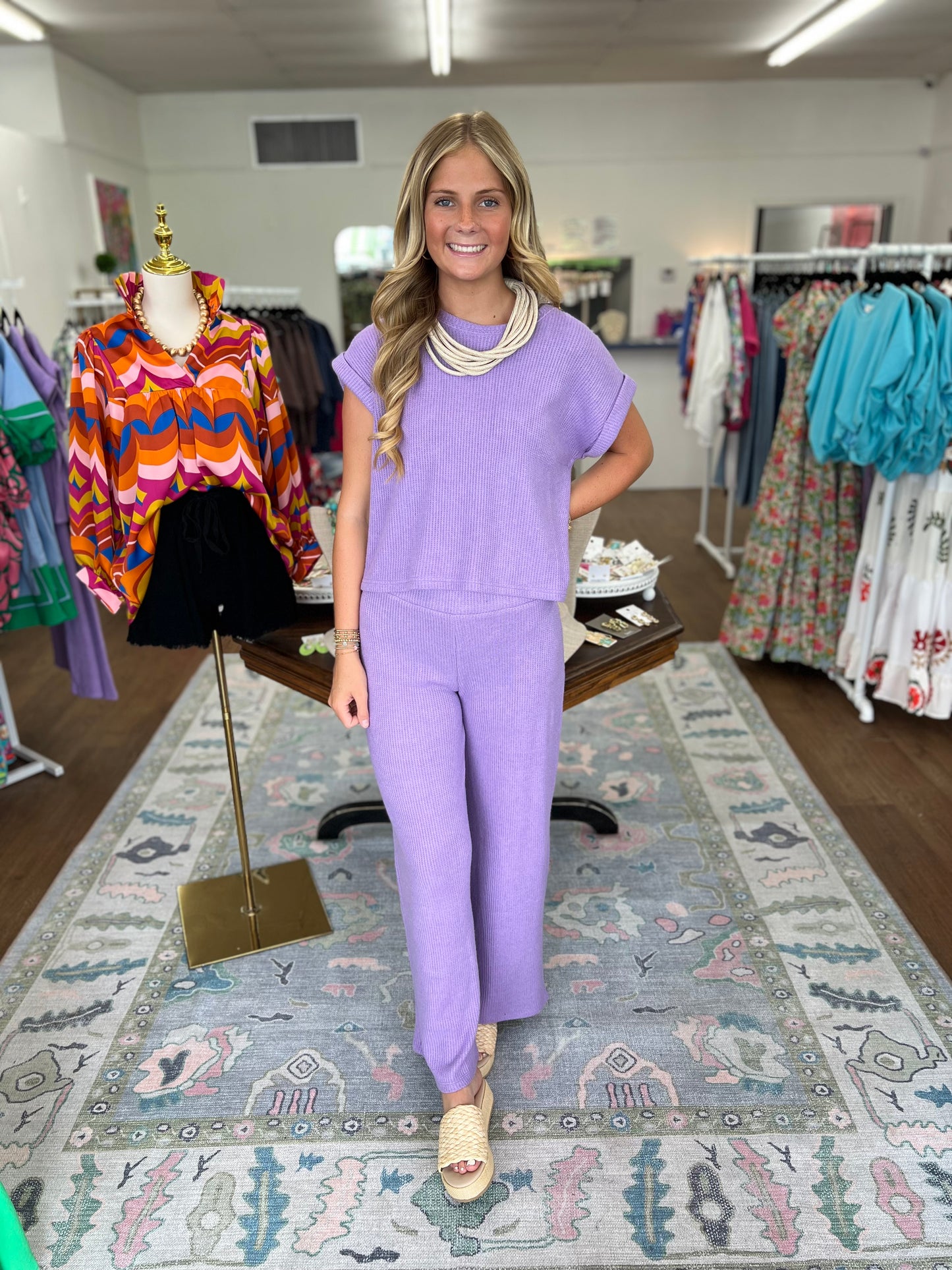 Ribbed Lavender Long Pant Set