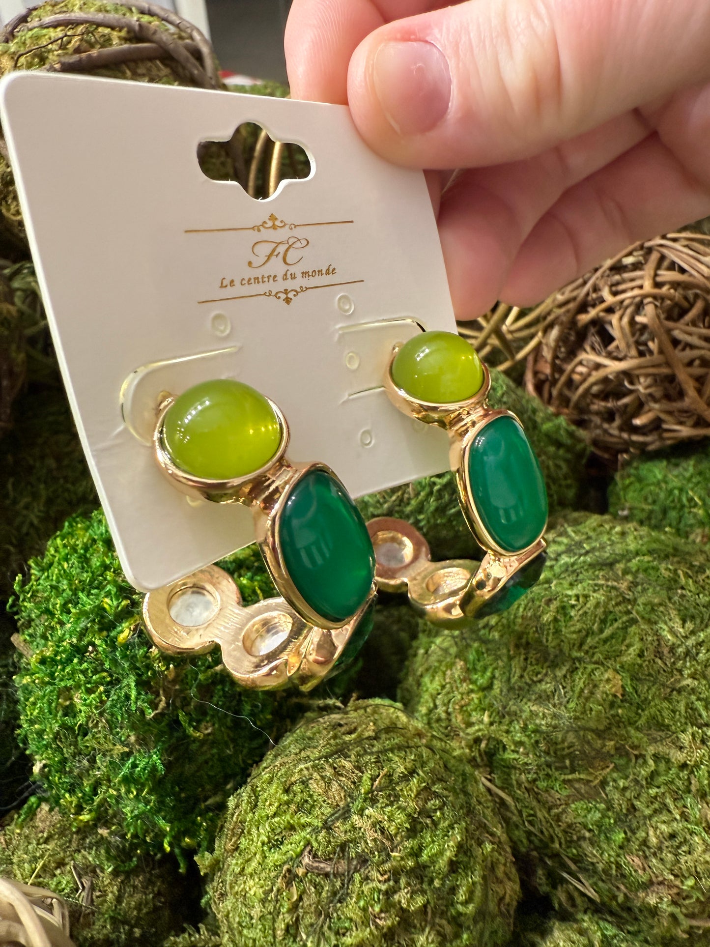 Green Stone Hoops
