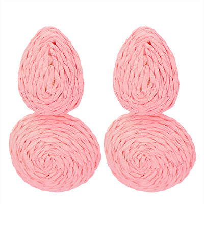 Teardrop Raffia Earrings-Light Pink