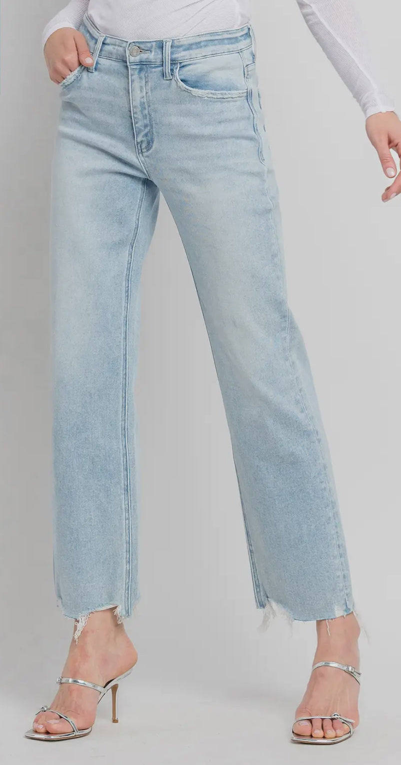 Curvy High Rise Light Wash Slim Wide Jeans