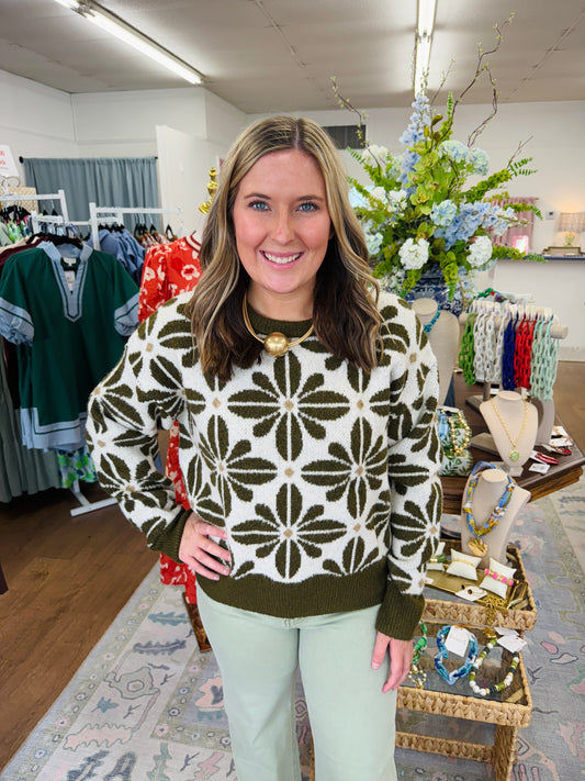 Olive Floral Sweater
