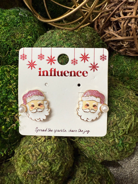 Pink Santa Hat Studs