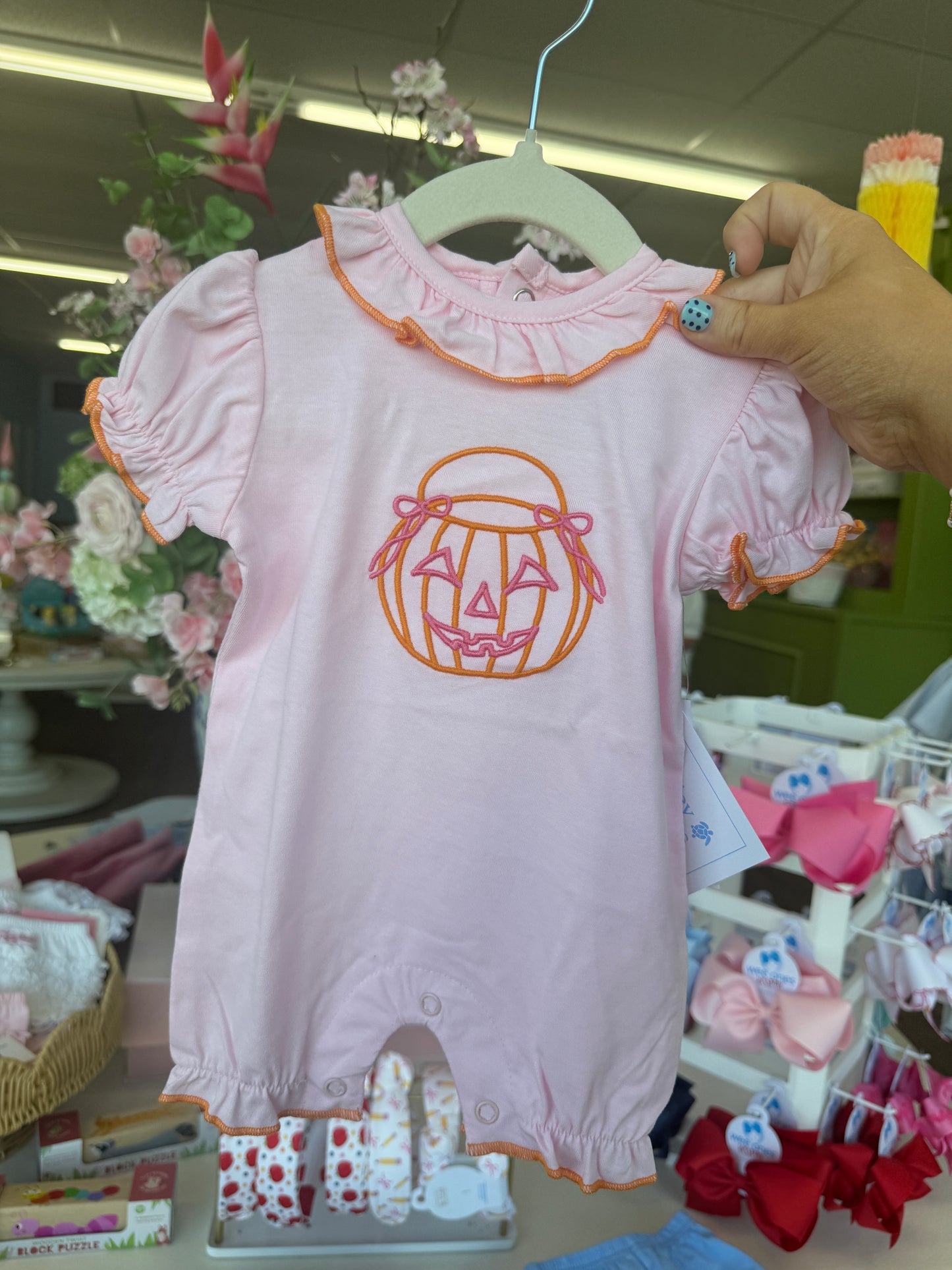 Girls Jack-O-Lantern Short Knit Romper